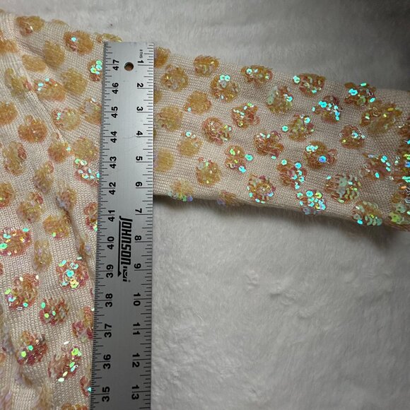 Free People Womens Sequin Cardigan Jacket Pink Gold Open Front Medium/Large - Picture 10 of 11
